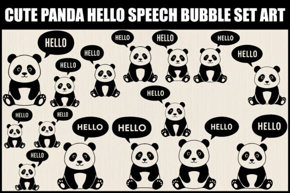 Download Cute Panda Hello Speech Bubble Set Art - Premium Resources